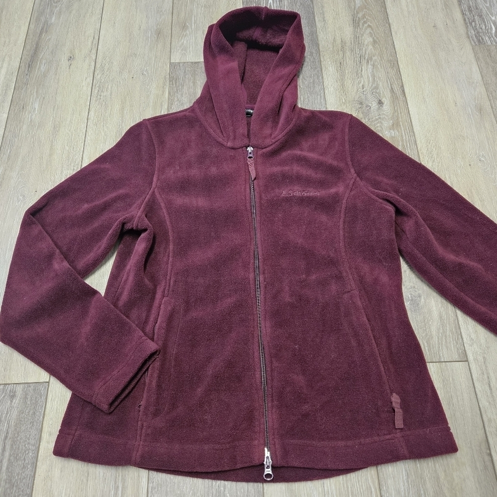 Schoffel Fleece Lightweight Jacket Hooded Zip Up Maroon Red Wine Women's 8